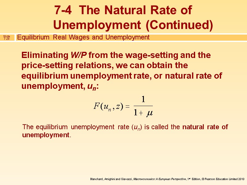 Eliminating W/P from the wage-setting and the price-setting relations, we can obtain the equilibrium